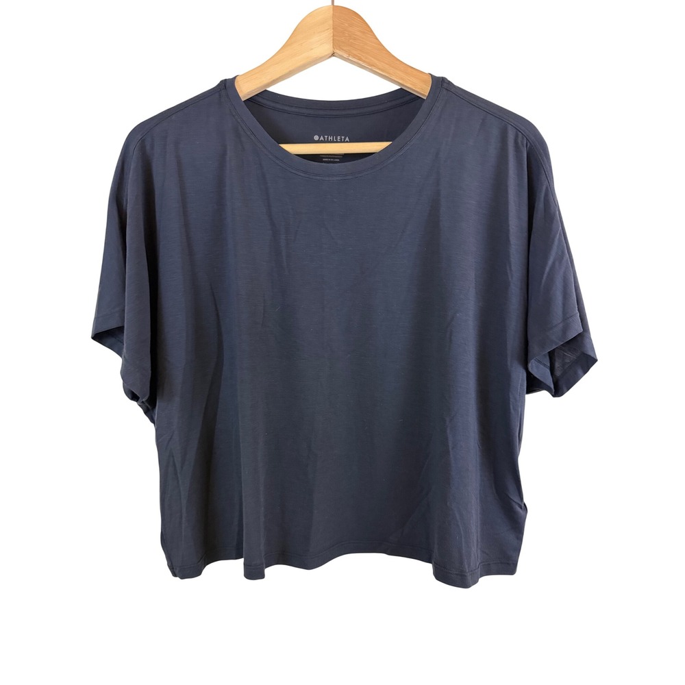 Athleta With Ease Crop Tee Women Small Short Sleeve Boxy Crew Neck